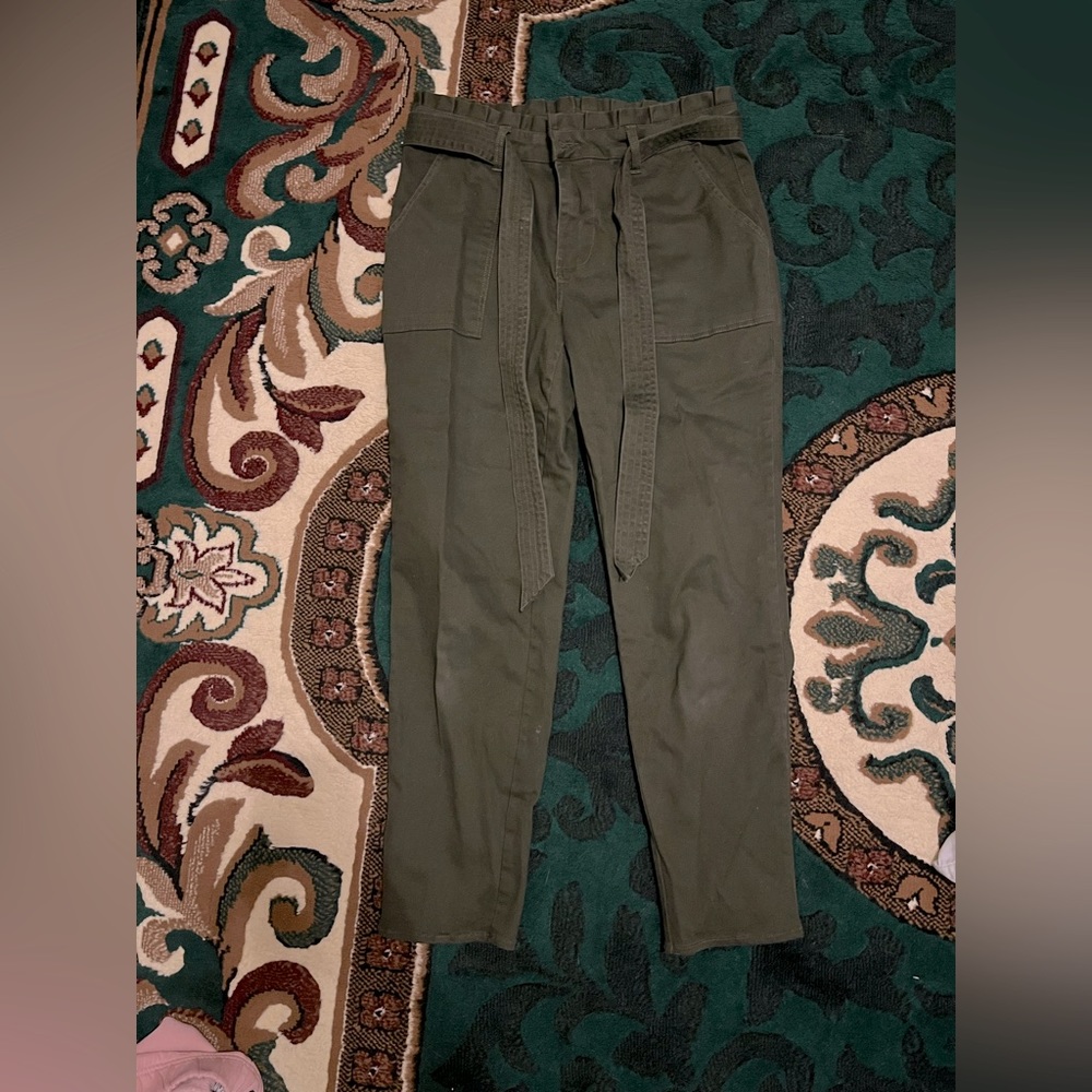 Per se paper bag pants with tie belt